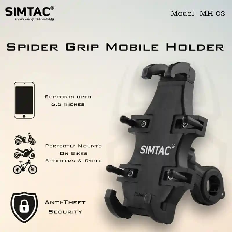 SIMTAC Spider Grip Mobile Holder with Universal Fitment for Bike & Scooters | MH02