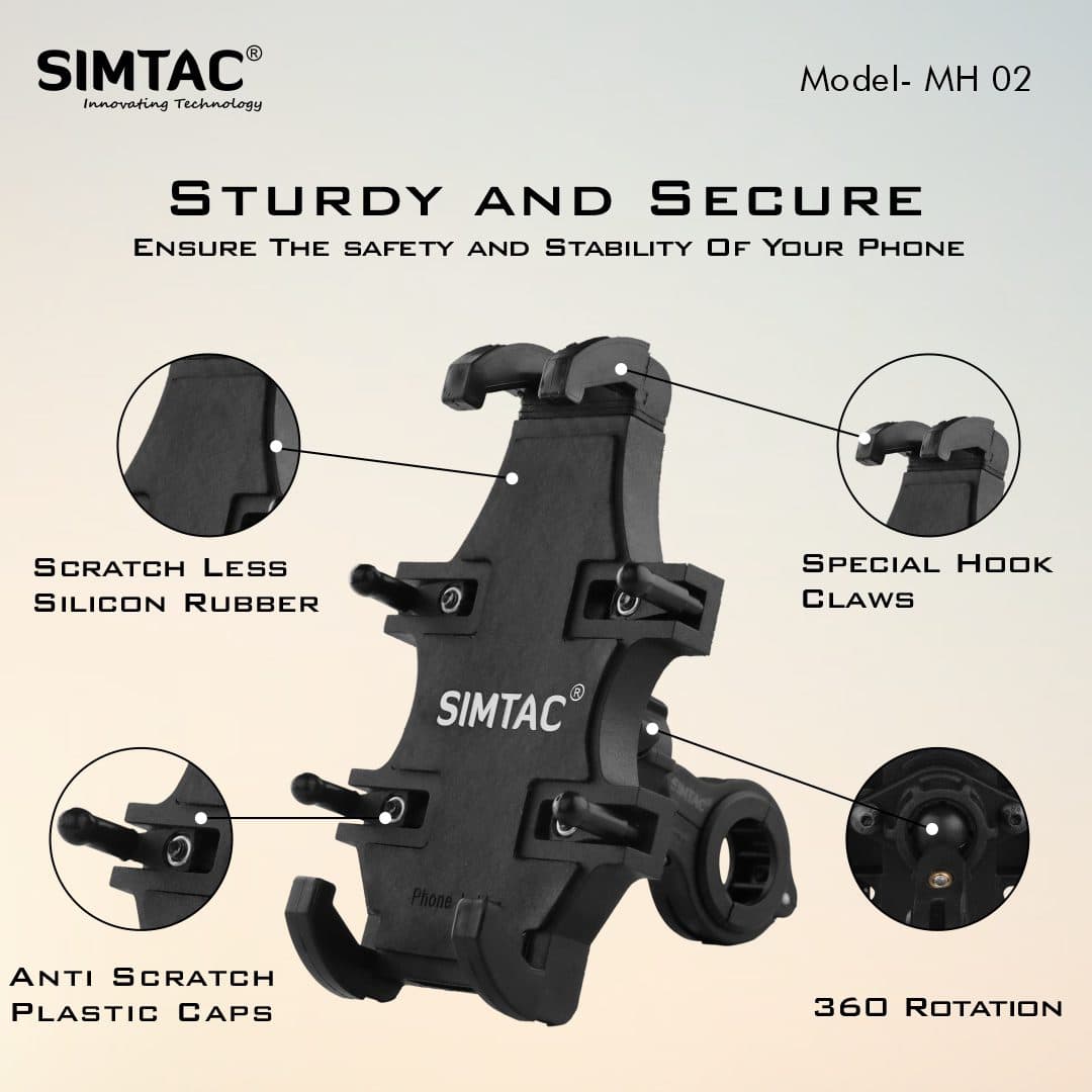 SIMTAC Spider Grip Mobile Holder with Universal Fitment for Bike & Scooters | MH02